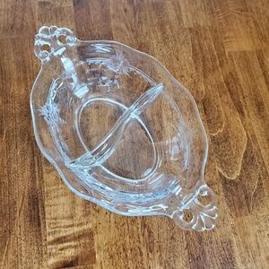 Vintage Etched Glass Divided Serving Dish